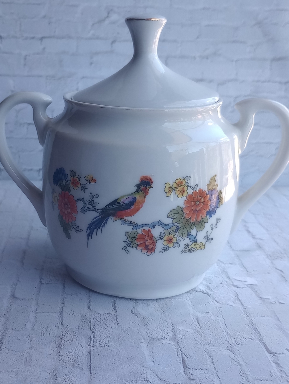 Double Handle Sugar Bowl | Birds of Paradise| Made in Czechoslovakia